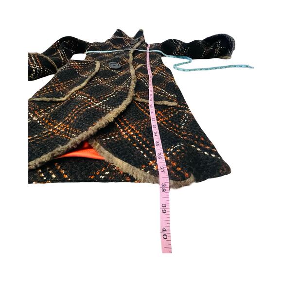 An Ren New York Vintage Plaid Wool Blend Bouclé Coat, Faux Shearling Trim Size S - Picture 9 of 12